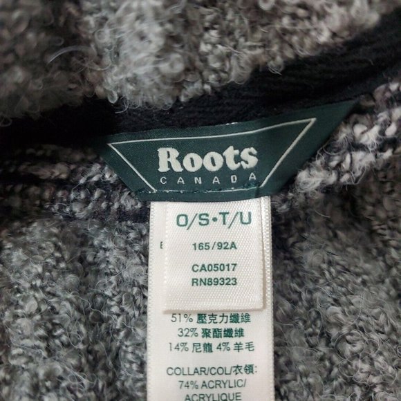 Roots Canada Poncho One Size Wool Blend Fringe Cowl Neck Cape Plaid Gray Sweater - Picture 7 of 9